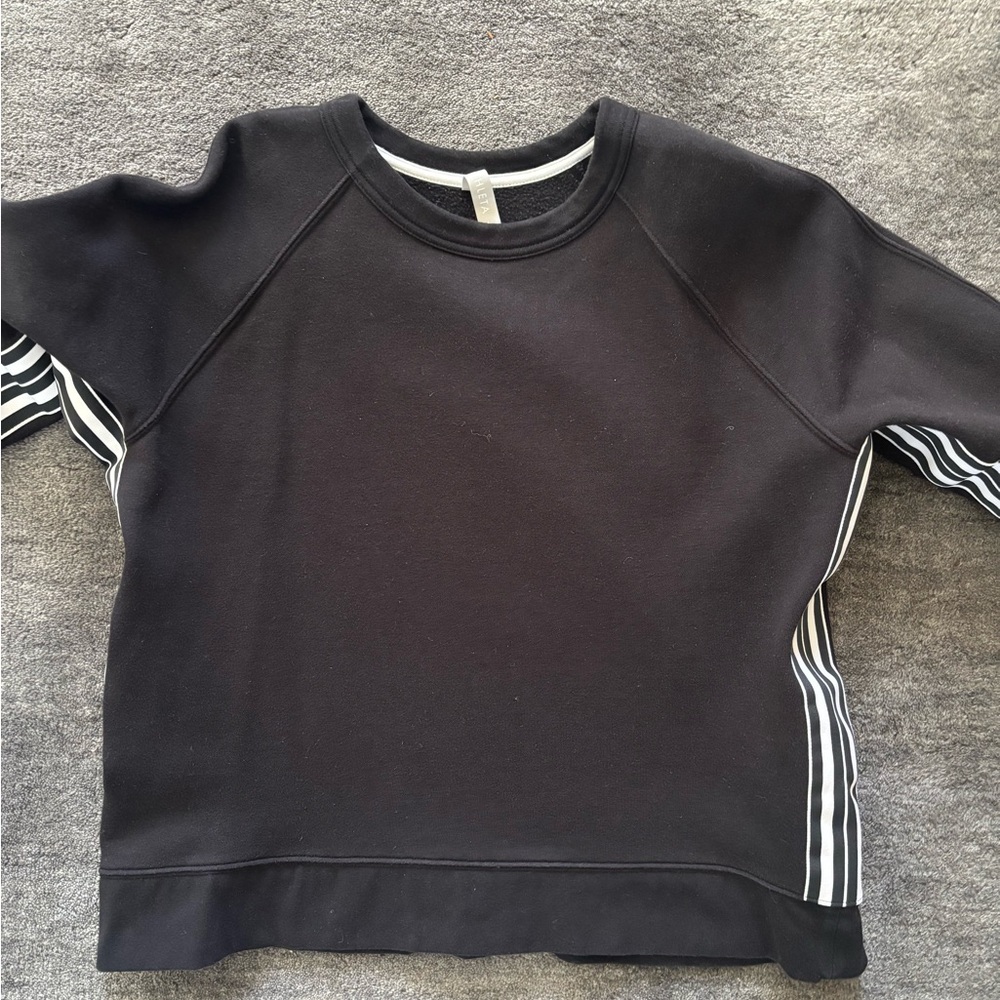 Athleta Black Sweatshirt with Striped Sleeves